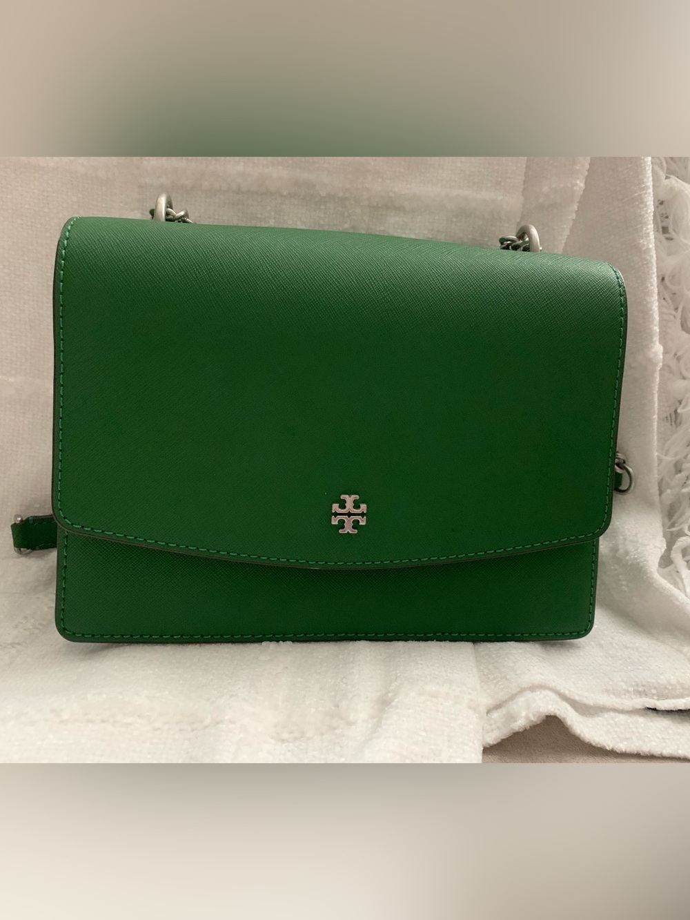 Tory Burch Emerald Green Leather Chain Crossbody